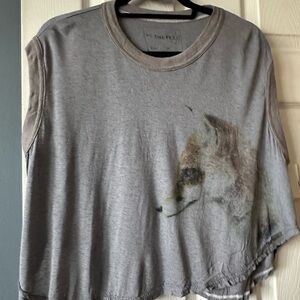 Gray Free People Crop Muscle T-Shirt with Wolf Print